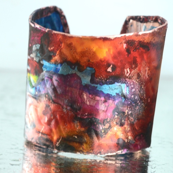 Psychedelic Rainbow Patina Cuff Copper Bracelet - Picture 2 of 6
